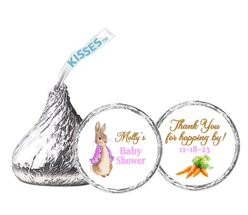 Flopsy Bunny Baby Girl Shower Hershey Kisses® Labels, 108 ct, Flopsy Rabbit Theme Baby Shower, Peter Rabbit Theme, Peter Cottontail image 1
