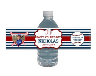 Baseball Theme Water Bottle Labels, Red white and blue, Kids Birthday Party, Water proof, Water Bottle Labels, baseball theme, baseball,