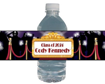 Graduation Party, Water Labels, Red Carpet Hollywood, Class of 2024, *Waterproof, Peel & Stick*, Bottle Labels Personalized for you, SHIPPED