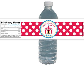 Circus Party Water Labels / Bottle Labels / Kids Circus Birthday Party / Waterproof Labels / Circus Tent / Circus Baby Shower / Circus Theme