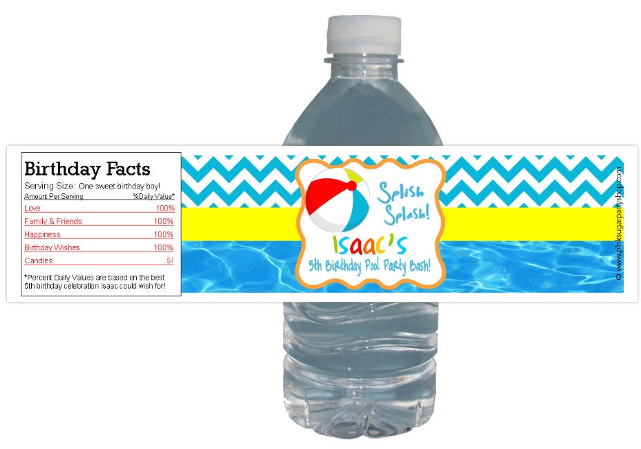 Pool Party Water Bottle Labels / Beach Ball / Kids birthday Party / Beach Party / Waterproof bottle labels / PERSONALIZED / waterproof label