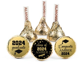 Abschlussfeier 2024, 108 Hershey's Kisses Etiketten, GOLDfolienetiketten, Partyaufkleberetiketten, Etiketten für Süßigkeitsgeschenke