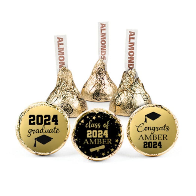 Graduation 2024, 108 Hershey's Kisses labels, GOLD Foil labels, Party Stickers Labels, Party favor labels, candy labels, Graduation favor image 1