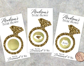 Glitter Diamond Ring Bridal Shower Scratch Off Game Cards