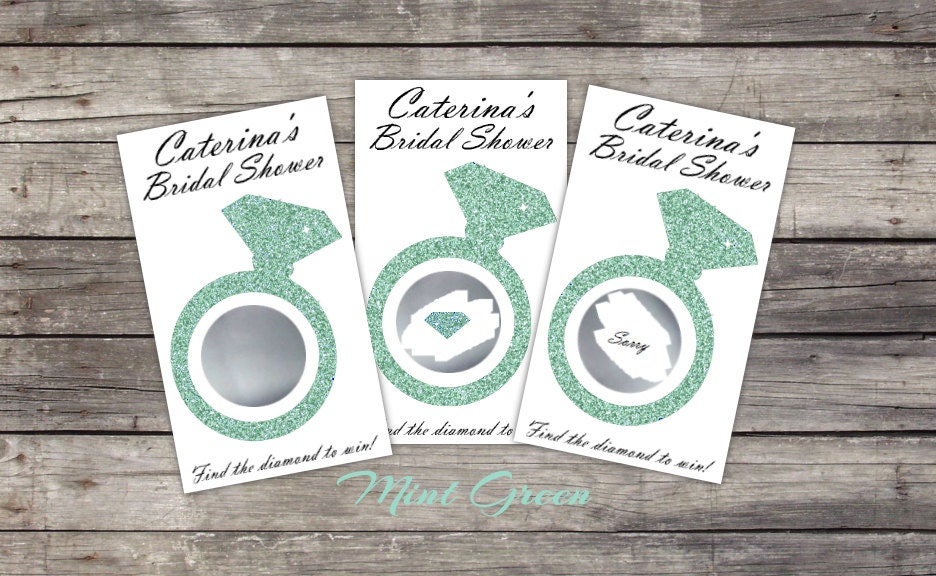 Bridal Shower Scratch Off Game Cards - Glitter Diamond Ring - Greenery