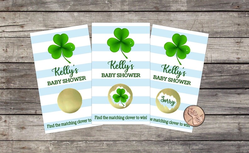 St Patrick's Day Baby Shower Scratch Off Game Cards, 10ct, Four leaf clover Theme, Irish baby shower, St Patrick's Day, Lottery Scratch offs Blue stripes