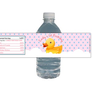 Rubber Duck Water Labels Birthday Party Blue or Pink Polka Dots Rubber Ducky Waterproof Bottle Labels Rubber Duck Birthday Ducky image 4