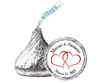 Bridal Shower Hershey Kisses® Labels, Personalized, Linked Hearts, Choose your color, wedding favors, Wedding kisses labels, candy labels