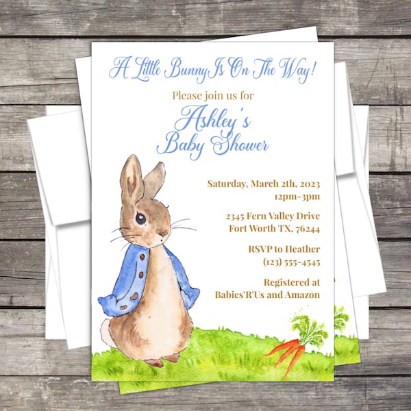 Peter Rabbit Baby Shower Invitation, Peter Cottontail, Baby Shower Invitation, Personalized for your Event, Easter baby shower, Peter Rabbit