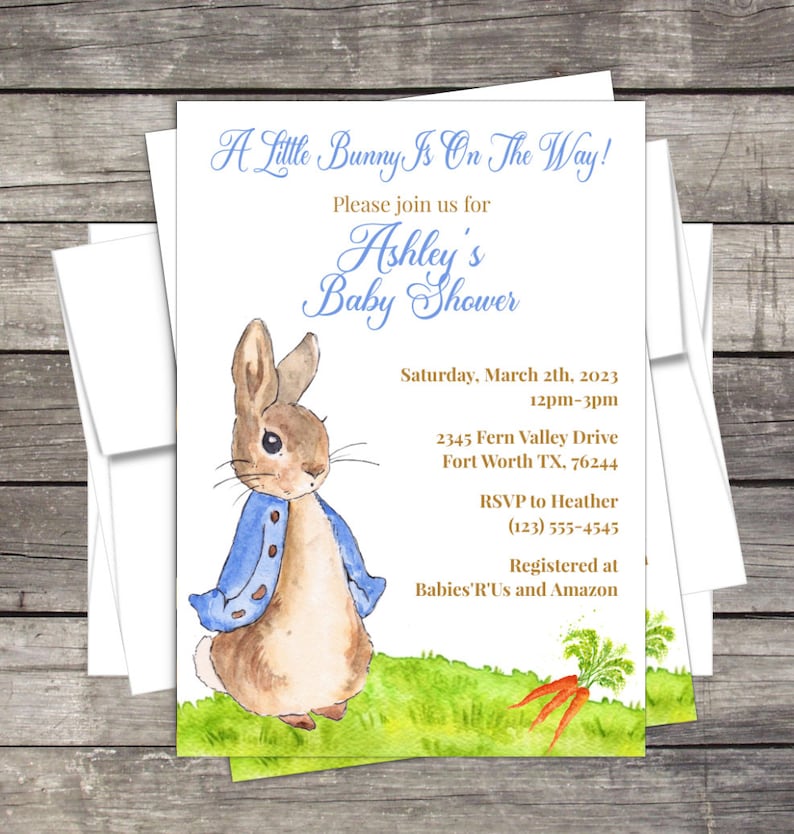 Peter Rabbit Baby Shower Invitation, Peter Cottontail, Baby Shower Invitation, Personalized for your Event, Easter baby shower, Peter Rabbit image 1