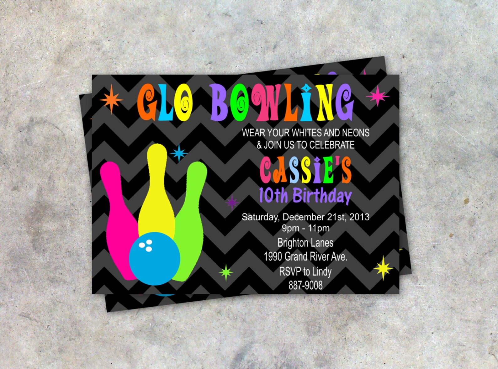 Glow Bowling Party Invitation Customized Birthday Party Etsy
