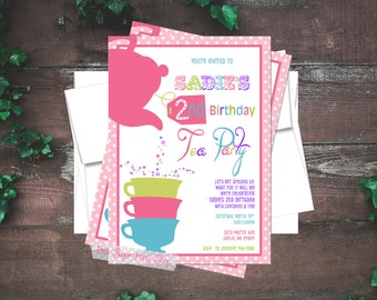 Tea Party Invitation, Birthday Party, Baby Shower, Bridal Shower, Tea Party Theme, Printed or Digital, Customized for your Event, Kids tea