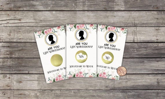 Bridgerton Lady Whistledown Scratch Off Game Cards, Bridal Shower, Birthday, Printed & Shipped