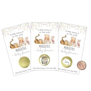 Jeu de cartes à gratter pour baby shower Winnie l'ourson, tigrou, porcelet, shower de loterie, cartes de tombola, fête d'anniversaire et jeux de douche