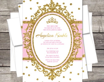 Princess Birthday Invitation, Royal Birthday, Gold Glitter Crown,  Kids Birthday Party, Royal Birthday Party, Printables, Digital Invitation