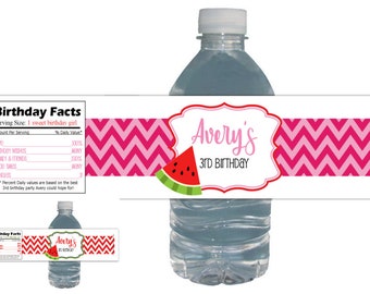 Watermelon Bottle Labels, Watermelon Birthday Party, Drink Labels, Waterproof Peel & Stick, kids water labels, water labels, bottle labels