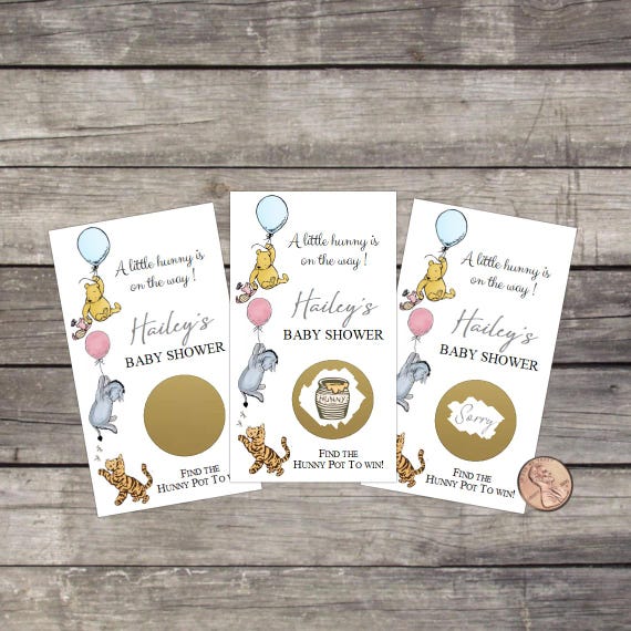 Classic Winnie the Pooh Baby Shower Scratch Off Game: Balloons, Tigger & Piglet, Eeyore