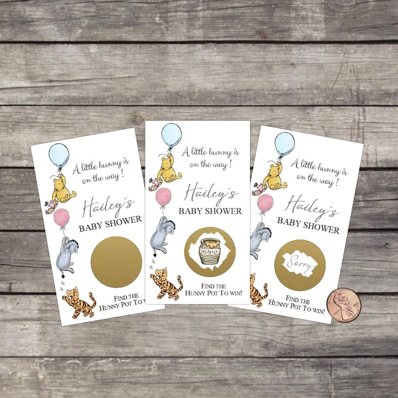 Classic Winnie the Pooh Baby Shower Scratch Off Game: Balloons, Tigger & Piglet, Eeyore image 1