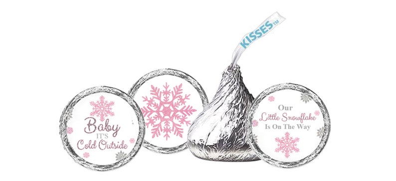 Baby Shower Hershey Kisses® Labels Winter Wonderland Baby it's cold Outside Baby shower favors Pink Glitter Winter Theme Baby Shower 画像 1