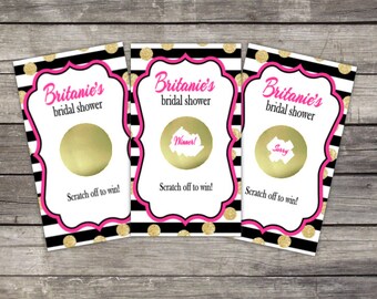 Scratch Off Cards | Party Game | Bridal Shower, Birthday Party, Baby Shower, Bachelorette | Lottery Scratch Off | Gold Glitter, Hot Pink