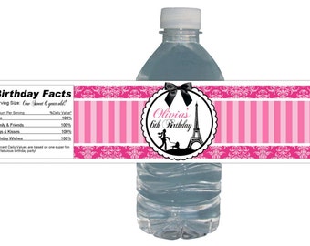 Paris Water Bottle labels, pink poodle party, Kids birthday Party, Bridal Shower, Paris Party birthday, Baby Shower, Ooh La La party. French