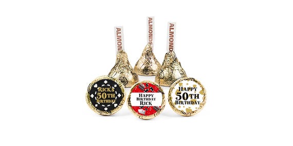 Casino Theme Hershey Kiss Stickers: Poker Chip Party Favors (108 ct, Printed, Customized)