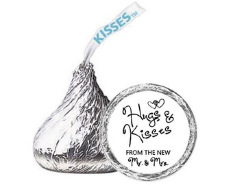 Brautparty Hershey Kisses® Labels, Hugs & Kisses, Mr + Mrs Hochzeitsaufkleber, Hochzeitsbevorzugungen, Hochzeitsküsse Etiketten, Hochzeitsaufkleber