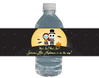 Etiquetas de agua de Pesadilla antes de Navidad Baby Shower (Ducha de bebé) Jack & Sally ? Etiquetas de botellas impermeables ? Jack Skellington Baby Shower