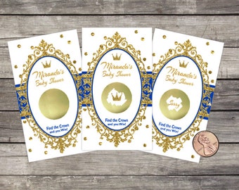 Prince Royal Crown Baby Shower Scratch Off Game Cards: Blue & Gold