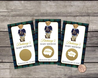 Preppy Bear Luxury Baby Shower Scratch Off Game: Teddy Bear, Tartan Plaid