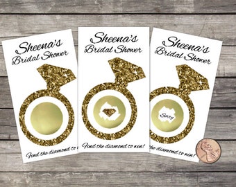 Bridal Shower Scratch Off Game: Glitter Diamond Ring Design (10ct)