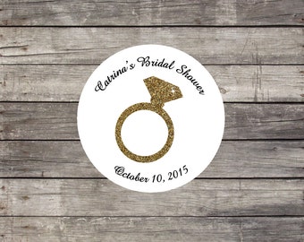 Glitter Diamond Ring Bridal Shower Labels Stickers seals SHIPPED
