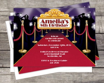 Hollywood Theme, Red Carpet Party invitation, Birthday Party Invitation,  Birthday Party, Glamour, Paparazzi, Red carpet, hollywood