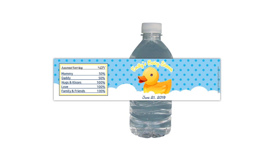 Rubber Duck Water Labels Baby Shower Blue or Pink Polka - Etsy