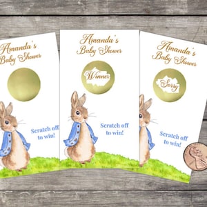 Cartes de jeu à gratter Peter Rabbit Baby Shower, thème Peter Rabbit, lapin de Pâques, Pâques, loterie à gratter, cartes de tombola, anniversaire