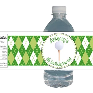 Golf Birthday Party Water Bottle Labels: Personalized Waterproof Stickers