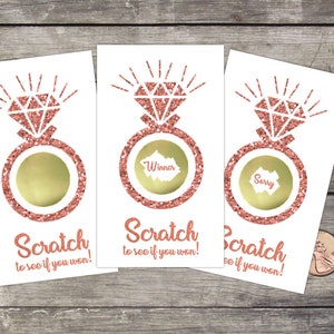 Bridal Shower Scratch Off Game Cards, 10ct, Shower Favor, lottery scratch off, jeu de douche, Douche de mariage, Rose Gold Glitter, Diamond Ring