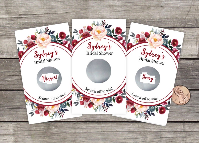 Bridal Shower Scratch Off Game Cards, 10ct, Fall Floral Wreath, Shower Favor, scratch offs, bridal shower game, Rustic Flowers, Roses indigo image 2