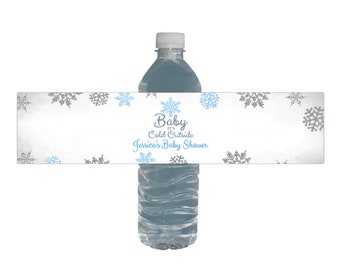 Baby It's Cold Outside Water bottle labels | 100% Waterproof peel and stick | Winter Wonderland | Baby shower | Blue & Silver Glitter |