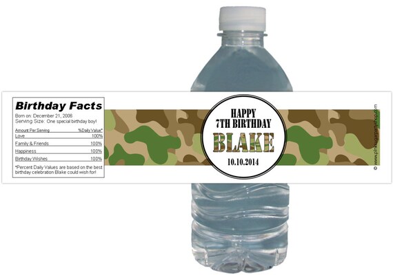 Personalized-Digital File Army Water Bottle Labels Army Birthday-Camo Water Bottle Labels