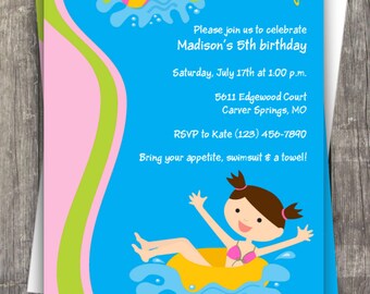 Pool Party Birthday Party Invitation PERSONALIZED, summer party, kids pool party, swim birthday, summer birthday invite, swimming, beach