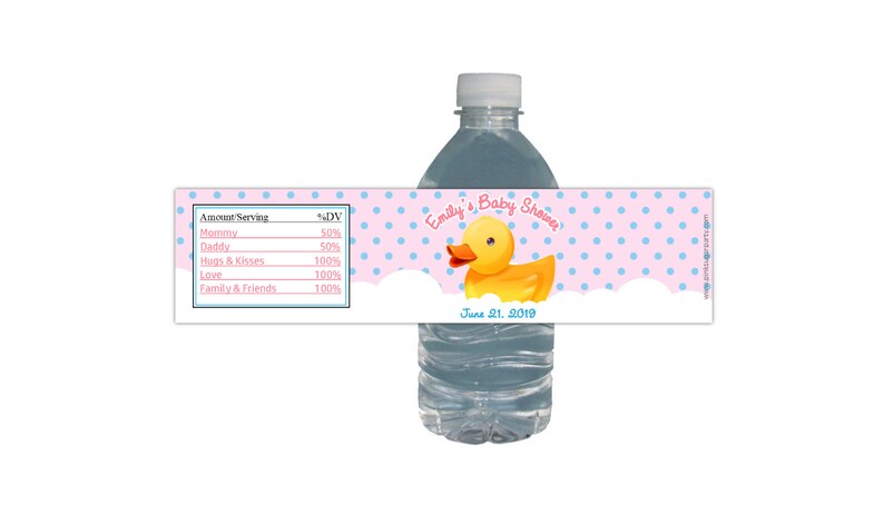Rubber Duck Water Labels Baby Shower Blue or Pink Polka - Etsy