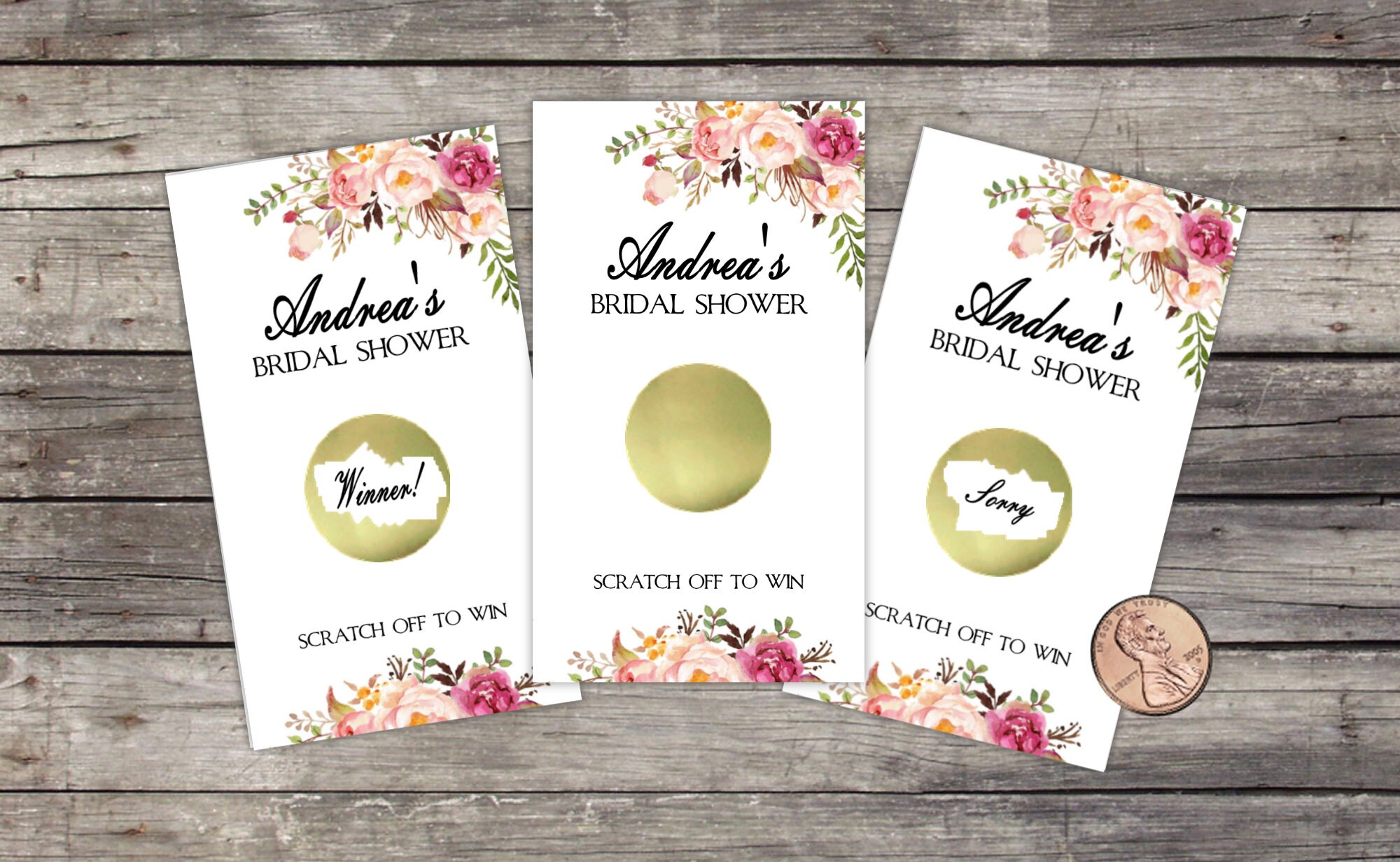 Floral Bridal Shower Scratch Off Game Cards (Set of 10)