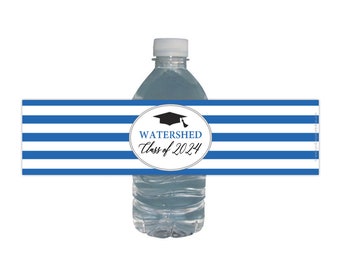 Graduation Water Bottle Labels, Class of 2024, Graduation Party, Printed/Shipped, Grad Party, Color Choices, tableware, drink bottle labels