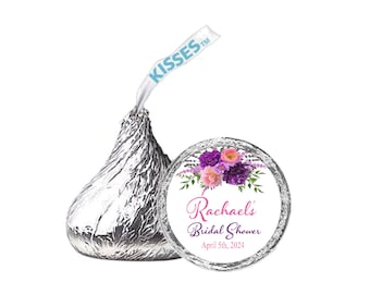 Bridal Shower Hershey Kisses® Labels, Personalized, Floral Pink & Purple, wedding favors, Wedding kisses labels, candy labels, Flowers