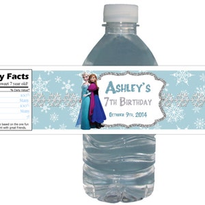 Water bottle labels, Winter Wonderland, Frozen Party, 15ct Waterproof Bottle Labels, Customized, Birthday Party, Frozen Theme image 1