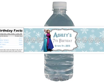 Water bottle labels, Winter Wonderland, Frozen Party, 15ct Waterproof Bottle Labels, Customized, Birthday Party, Frozen Theme