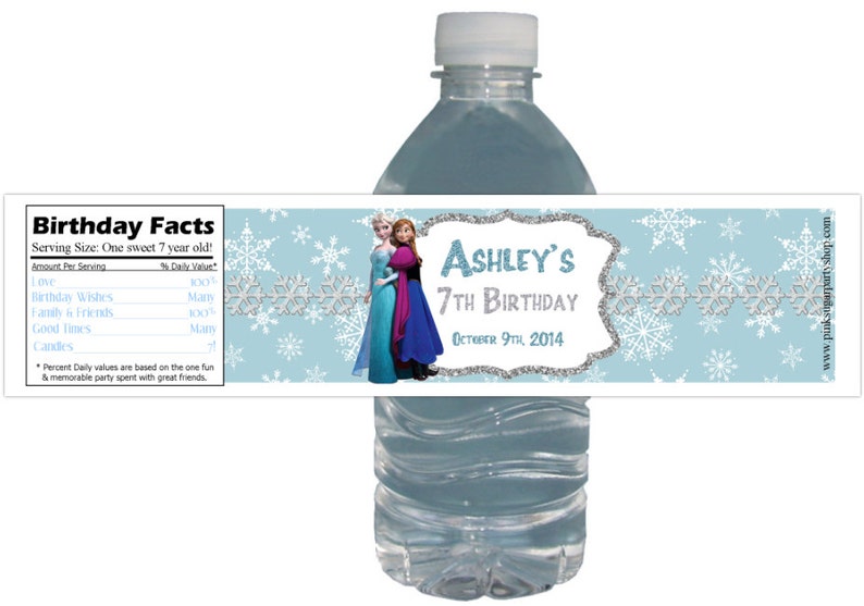 Water bottle labels, Winter Wonderland, Frozen Party, 15ct Waterproof Bottle Labels, Customized, Birthday Party, Frozen Theme image 1