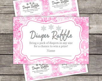 diaper raffle card inserts, Pink Winter Wonderland baby shower/ Printable Digital Diaper Raffle / INSTANT DOWNLOAD