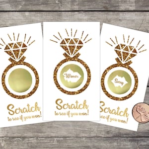 Cartes de jeu à gratter pour la douche nuptiale, cadeau de douche, billets de loterie à gratter, jeu de douche, shower de mariage, bague en diamant pailletée d'or